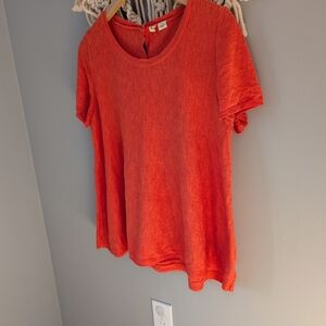 Anthropologie Moth Vibrant Orange Short Sleeve Tee Button Back Cotton Blend M